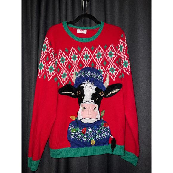 Ugly Christmas Sweater Xmas Size Large Cow - Picture 1 of 3
